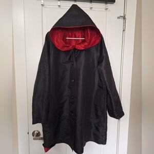 UbU Reversible Black And Red Raincoat With Pleated Hood
